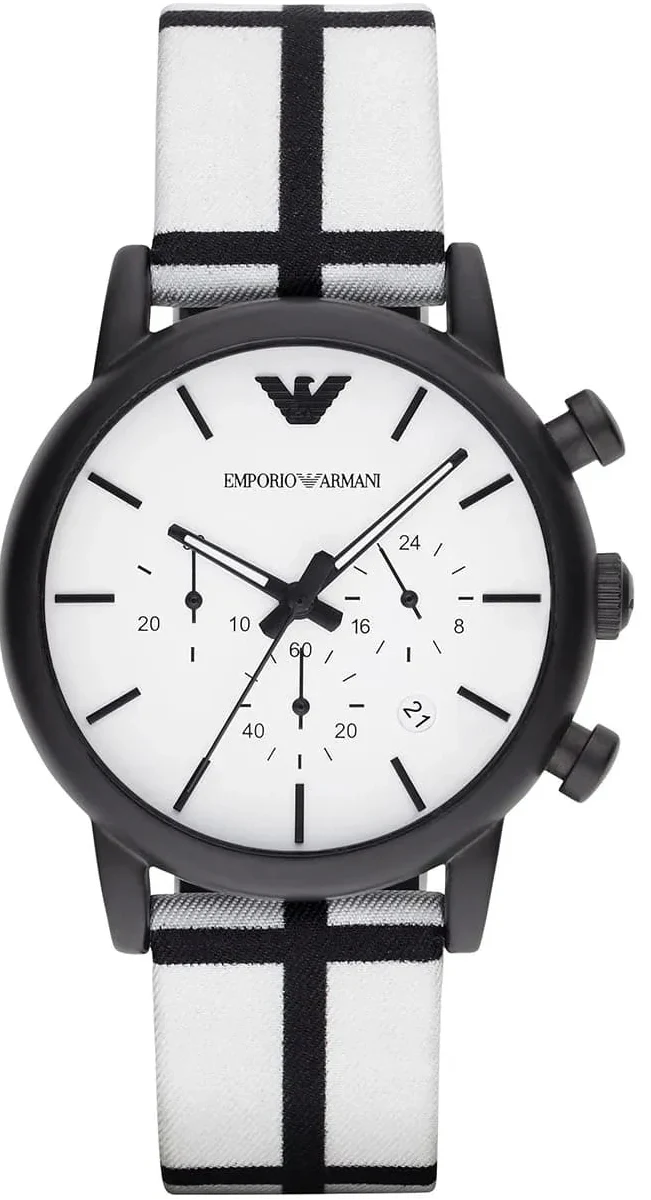 Emporio Armani Luigi Large Chronograph White Dial Two Tone Fabric Strap Watch for Men- AR1859