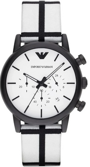 Emporio Armani Luigi Large Chronograph White Dial Two Tone Fabric Strap Watch for Men- AR1859
