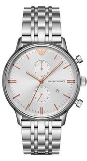 Emporio Armani Chonograph SIlver Dial Silver Steel Strap Watch For Men - AR1933