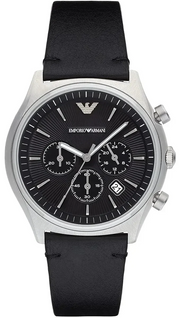 Emporio Armani Zeta Chronograph Black Dial Black Leather Strap Watch for Men - AR1975