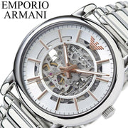 Emporio Armani Meccanico Skeleton Silver Dial Silver Steel Strap Watch For Men - AR1980