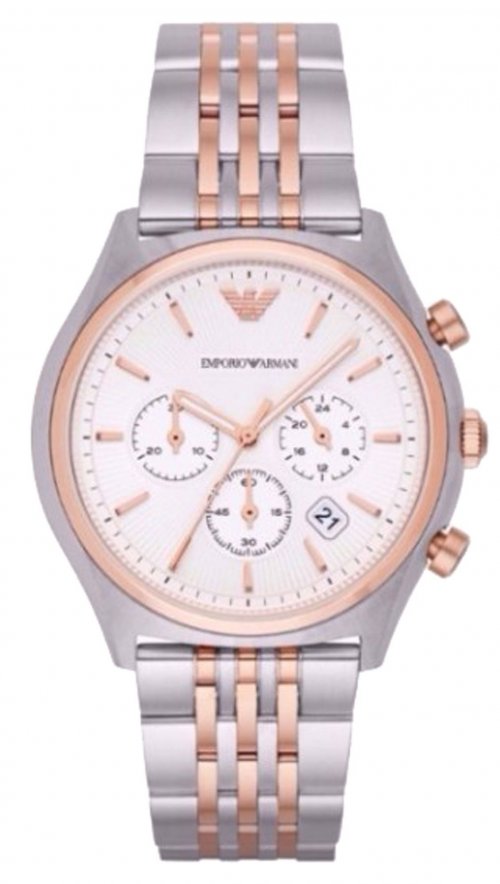 Emporio Armani Zeta Chronograph Quartz White Dial Two Tone Steel