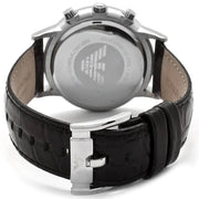 Emporio Armani Renato Chronograph Silver Dial Black Leather Strap Watch for Men - AR2436