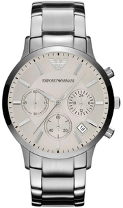 Emporio Armani Renato Chronograph White Dial Silver Steel Strap Watch for Women  - AR2459
