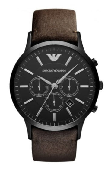 Emporio Armani Sportivo Chronograph Black Dial Brown Leather Strap Watch For Men - AR2462