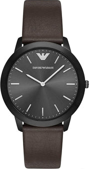 Emporio Armani Retro Black Dial Brown Leather Strap Watch for Men - AR2483