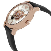 Emporio Armani Luigi Automatic Skeleton Silver Dial Black Leather Strap Watch For Men - AR60013