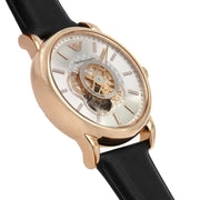 Emporio Armani Luigi Automatic Skeleton Silver Dial Black Leather Strap Watch For Men - AR60013