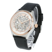 Emporio Armani Zeta Automatic Skeleton Silver Dial Black Leather Strap Watch For Men - AR60018