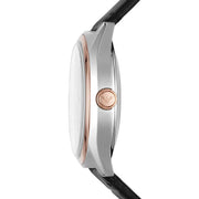 Emporio Armani Zeta Automatic Skeleton Silver Dial Black Leather Strap Watch For Men - AR60018