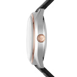Emporio Armani Zeta Automatic Skeleton Silver Dial Black Leather Strap Watch For Men - AR60018