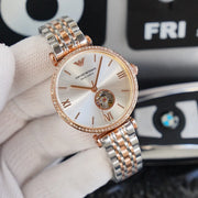 Emporio Armani Meccannico Gianni T-Bar Analog White Dial Two Tone Steel Strap Watch For Women - AR60019