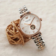 Emporio Armani Meccannico Gianni T-Bar Analog White Dial Two Tone Steel Strap Watch For Women - AR60019