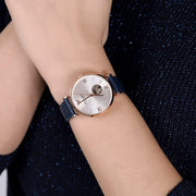 Emporio Armani Meccanico Gianni T-Bar Silver Dial Blue Leather Strap Watch For Women - AR60020