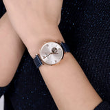 Emporio Armani Meccanico Gianni T-Bar Silver Dial Blue Leather Strap Watch For Women - AR60020