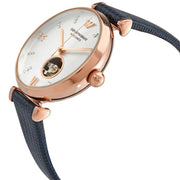 Emporio Armani Meccanico Gianni T-Bar Silver Dial Blue Leather Strap Watch For Women - AR60020