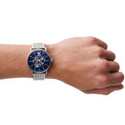 Emporio Armani Aviator Skeleton Blue Dial Silver Mesh Bracelet Watch For Men - AR60024
