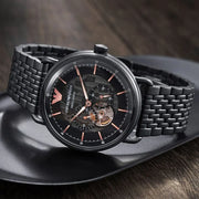 Emporio Armani Meccanico Automatic Black Dial Black Mesh Bracelet Watch For Men - AR60025