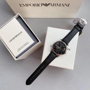 Emporio Armani Meccanico Automatic Skeleton Black Dial Black Leather Strap Watch For Men - AR60040