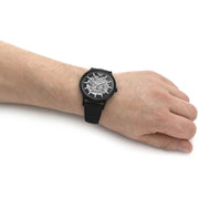 Emporio Armani Meccanico Automatic Skeleton Black Dial Black Leather Strap Watch For Men - AR60042