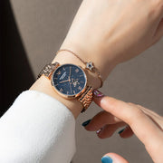 Emporio Armani Meccanico Gianni T Bar Blue Dial Rose Gold Steel Strap Watch For Women - AR60043