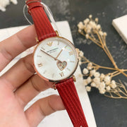 Emporio Armani Meccanico Automatic Silver Dial Red Leather Strap Watch For Women - AR60044