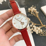 Emporio Armani Meccanico Automatic Silver Dial Red Leather Strap Watch For Women - AR60044