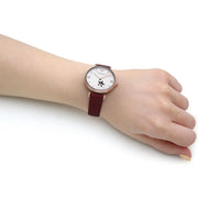 Emporio Armani Meccanico Automatic Silver Dial Red Leather Strap Watch For Women - AR60044