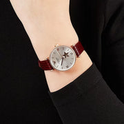 Emporio Armani Meccanico Automatic Silver Dial Red Leather Strap Watch For Women - AR60044