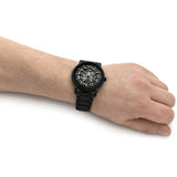 Emporio Armani Meccanico Skeleton Black Dial Black Steel Strap Watch For Men - AR60045