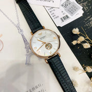 Emporio Armani Meccanico Gianni T Bar Mother of Pearl White Dial Black Leather Strap Watch For Women - AR60047