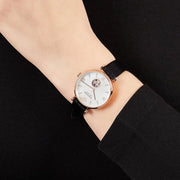 Emporio Armani Meccanico Gianni T Bar Mother of Pearl White Dial Black Leather Strap Watch For Women - AR60047