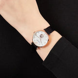 Emporio Armani Meccanico Gianni T Bar Mother of Pearl White Dial Black Leather Strap Watch For Women - AR60047