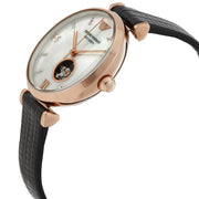 Emporio Armani Meccanico Gianni T Bar Mother of Pearl White Dial Black Leather Strap Watch For Women - AR60047