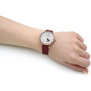 Emporio Armani Meccanico Gianni T-Bar Mother of Pearl White Dial Red Leather Strap Watch For Women - AR60048