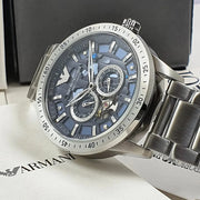 Emporio Armani Meccanico Automatic Blue Dial Silver Steel Strap Watch For Men - AR60052