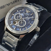 Emporio Armani Meccanico Automatic Blue Dial Silver Steel Strap Watch For Men - AR60052