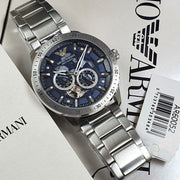 Emporio Armani Meccanico Automatic Blue Dial Silver Steel Strap Watch For Men - AR60052
