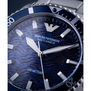 Emporio Armani Sea Explorer Meccanico Automatic Blue Dial Silver Steel Strap Watch For Men - AR60059