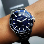 Emporio Armani Sea Explorer Meccanico Automatic Blue Dial Silver Steel Strap Watch For Men - AR60059