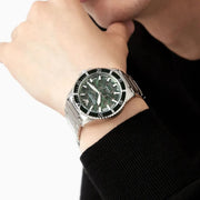 Emporio Armani Sea Explorer Meccanico Automatic Green Dial Silver Steel Strap Watch For Men - AR60061