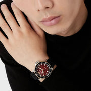 Emporio Armani Sea Explorer Meccanico Automatic Red Dial Black Silicon Strap Watch For Men - AR60070