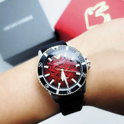 Emporio Armani Sea Explorer Meccanico Automatic Red Dial Black Silicon Strap Watch For Men - AR60070