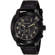Emporio Armani Sportivo Chronograph Black Dial Black Leather Strap Watch for Men - AR6061