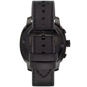 Emporio Armani Sportivo Chronograph Black Dial Black Leather Strap Watch for Men - AR6061