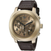 Emporio Armani Sportivo Chronograph Gold Dial Brown Leather Strap Watch for Men - AR6062