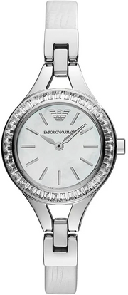 Emporio Armani Chiara Mother of Pearl Dial White Leather Strap Watch for Women - AR7353