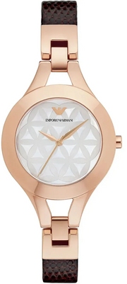 Emporio Armani Chiara Silver Dial Brown Leather Strap Watch for Women - AR7431