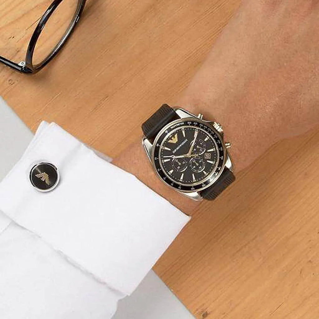 Emporio Armani Sigma Chronograph lack Dial Black Rubber Strap