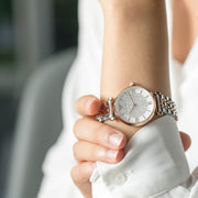 Emporio Armani Gianni T Bar White Dial Two Tone Steel Strap Watch For Women - AR80035